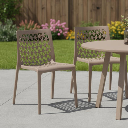 Set of Two Gray Heavy Duty Plastic Outdoor Stacking Dining Chairs