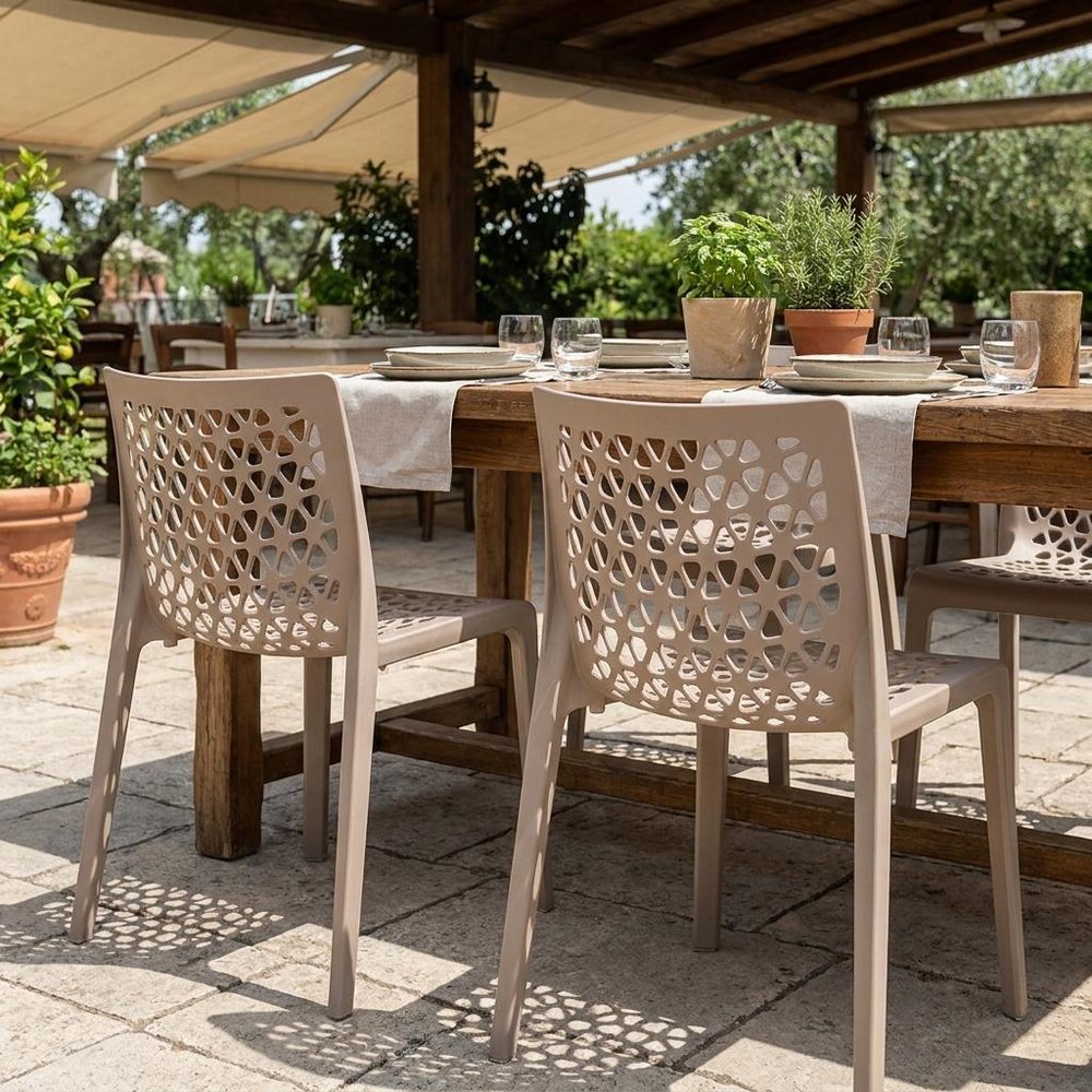 Set of Two Gray Heavy Duty Plastic Outdoor Stacking Dining Chairs