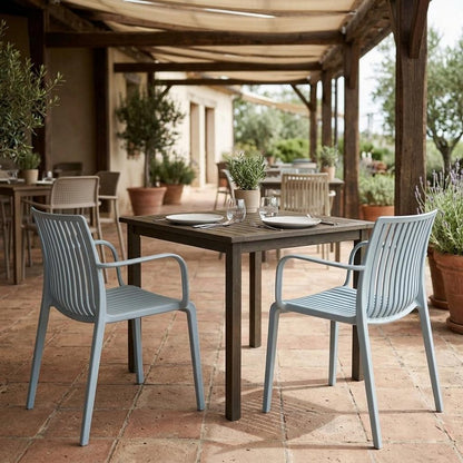 Set of Two Baby Blue Heavy Duty Plastic Outdoor Stacking Arm Chairs
