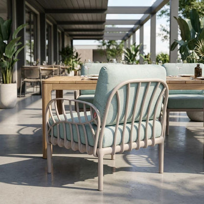 31" Gray Heavy Duty Plastic Outdoor Armchair With Sea Green Cushion