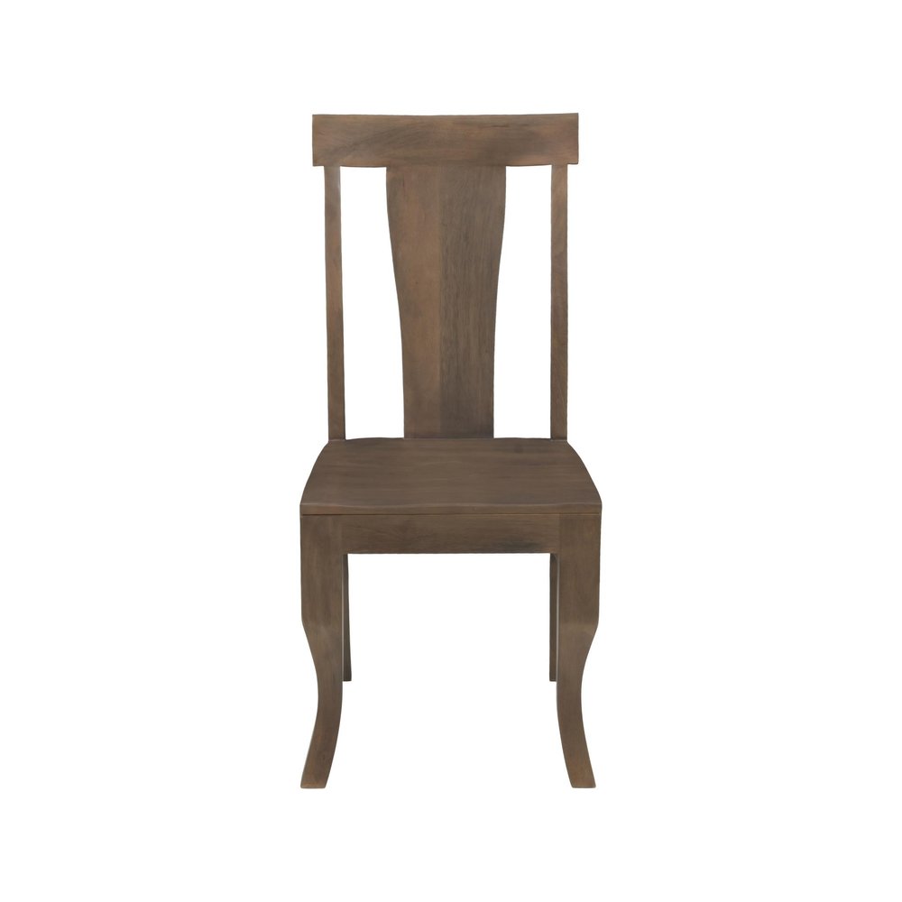 Set of Two Brown Solid Wood Slat Back Dining Side Chairs