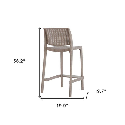 Set of Two 26" Taupe Faux Rattan Low Back Outdoor Counter Height Bar Chairs