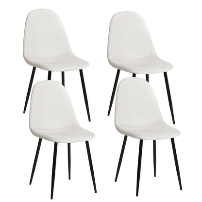 Set of Four Beige and Black Fabric and Metal Dining Side Chairs