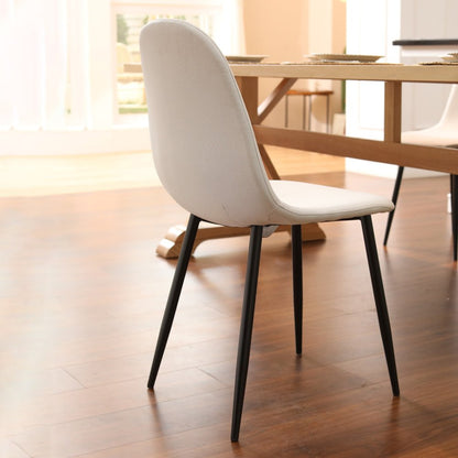 Set of Four Beige and Black Fabric and Metal Dining Side Chairs