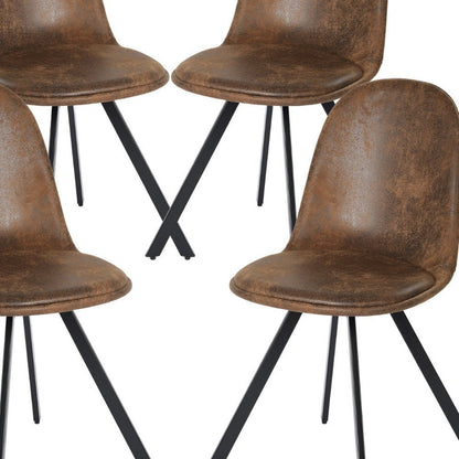 Set of Four Brown and Black Upholstered Suede Dining Side Chairs