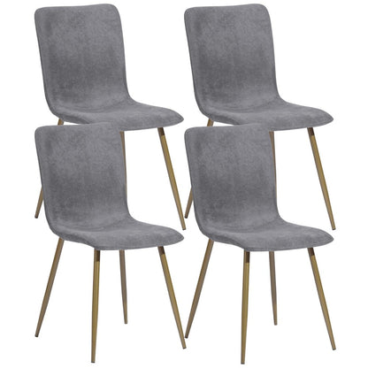 Set of Four Dark Gray and Gold Fabric Dining Side Chairs