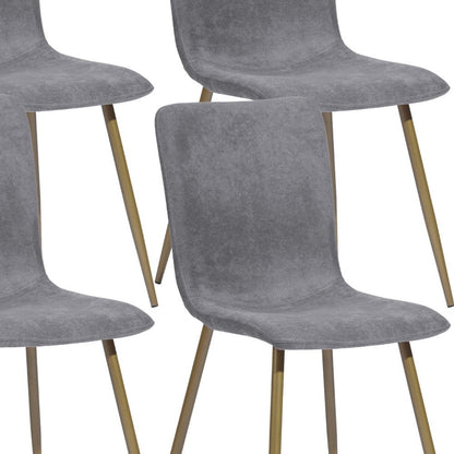Set of Four Dark Gray and Gold Fabric Dining Side Chairs