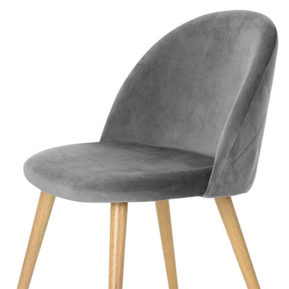 Set of Two Gray and Oak Velvet and Metal Dining Side Chairs