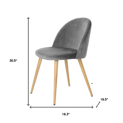 Set of Two Gray and Oak Velvet and Metal Dining Side Chairs
