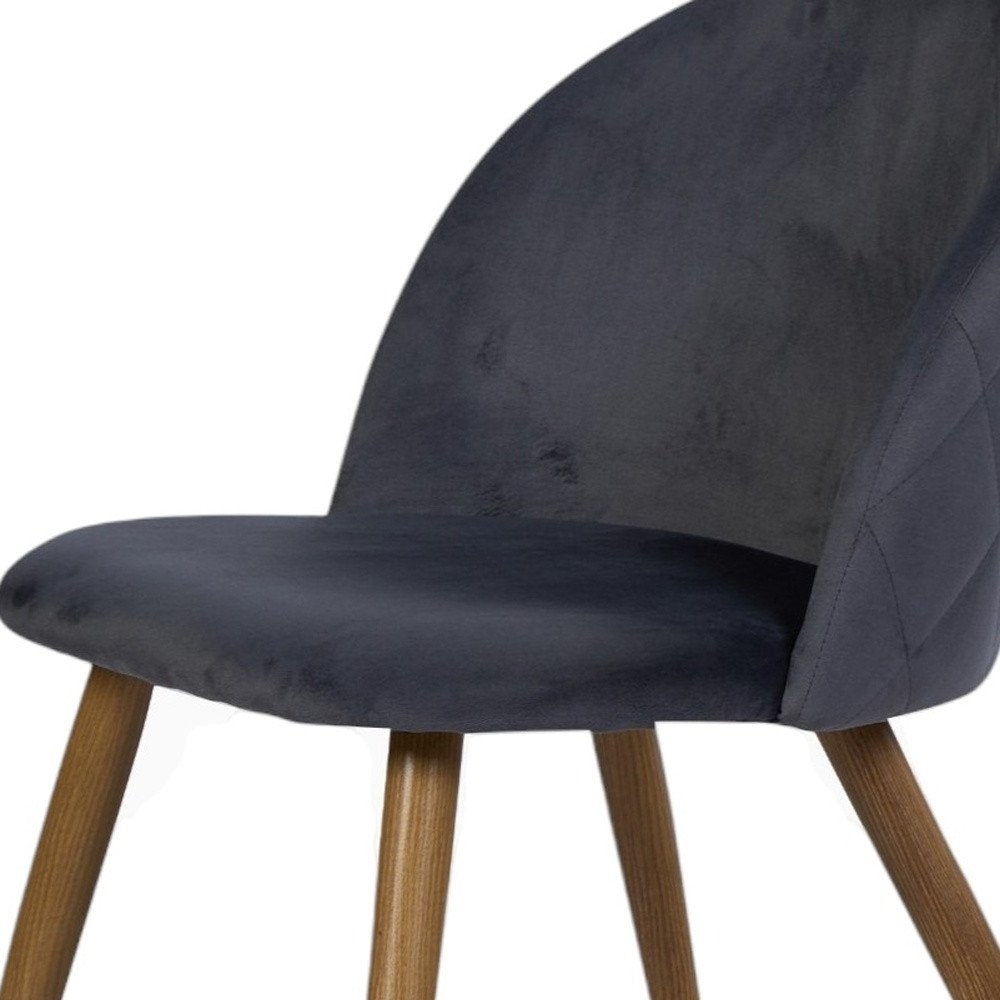 Set of Two Charcoal and Brown Upholstered Velvet Dining Side Chairs