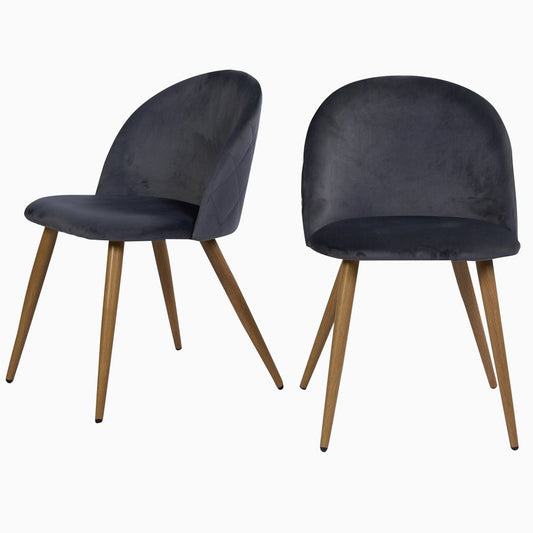 Set of Two Charcoal and Brown Upholstered Velvet Dining Side Chairs