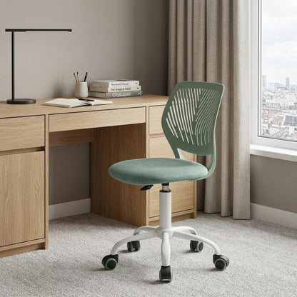Teal and White Adjustable Height Swivel Rolling Office Chair