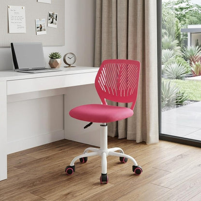 Pink and White Adjustable Height Swivel Rolling Office Chair