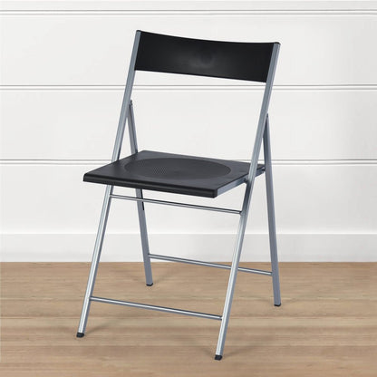 Set of Six Black and Silver Folding Side Chairs