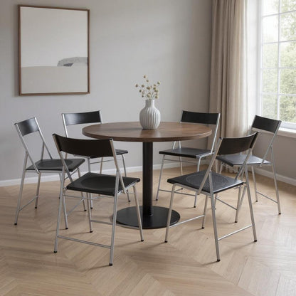Set of Six Black and Silver Folding Side Chairs