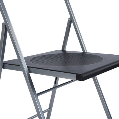 Set of Six Black and Silver Folding Side Chairs