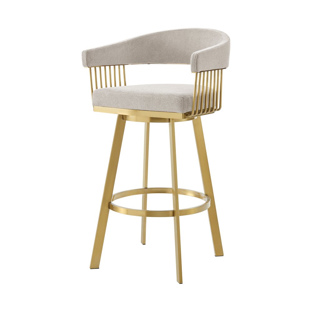26" Taupe And Gold Fabric And Steel Low Back Counter Height Swivel Bar Chair