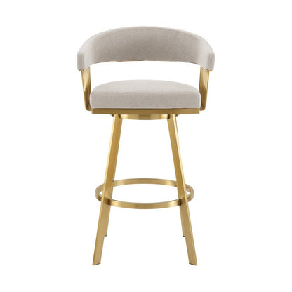26" Taupe And Gold Fabric And Steel Low Back Counter Height Swivel Bar Chair