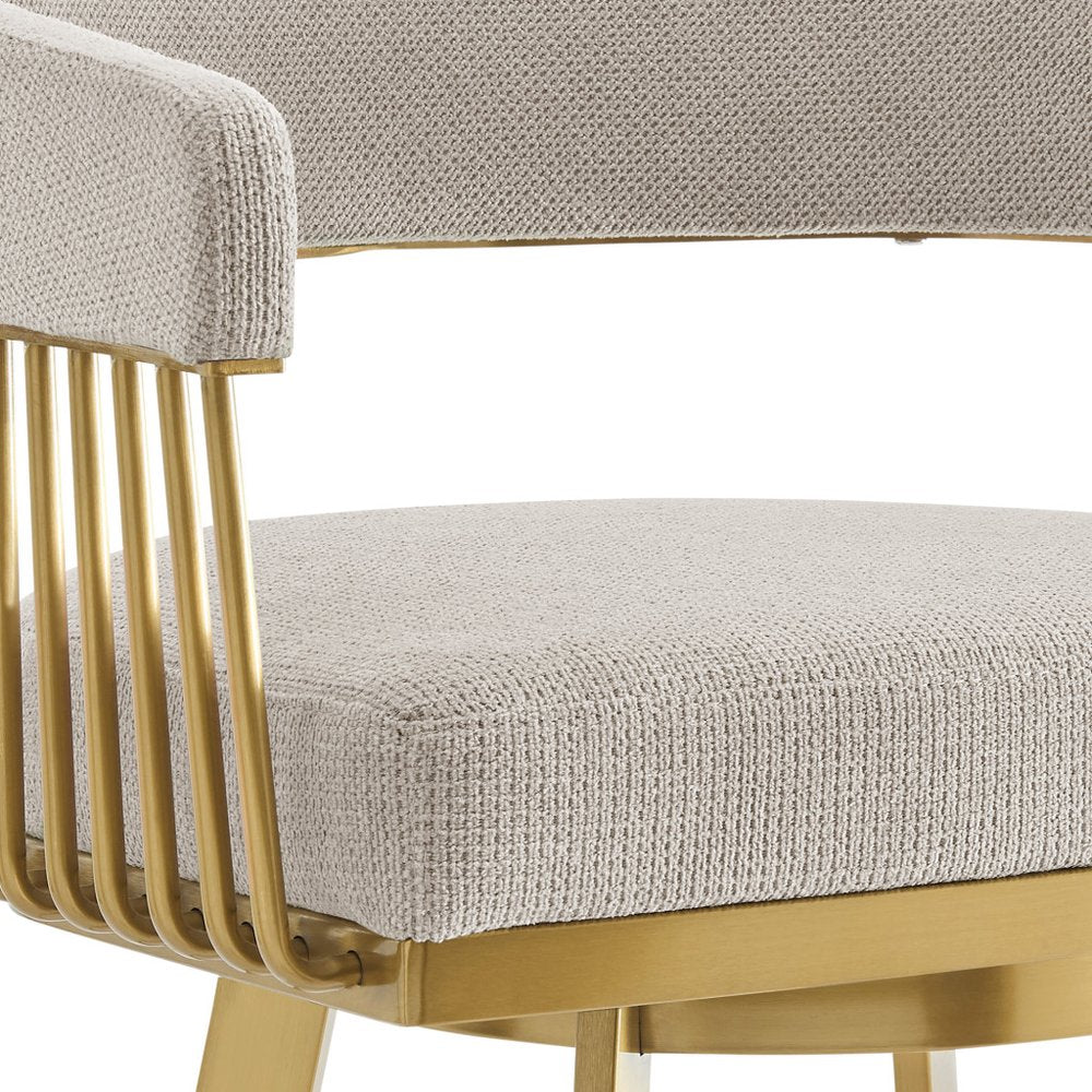 26" Taupe And Gold Fabric And Steel Low Back Counter Height Swivel Bar Chair