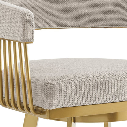 26" Taupe And Gold Fabric And Steel Low Back Counter Height Swivel Bar Chair