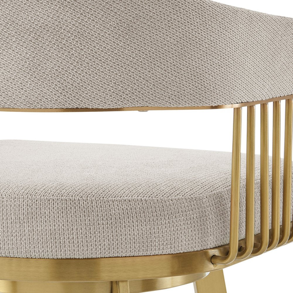 26" Taupe And Gold Fabric And Steel Low Back Counter Height Swivel Bar Chair