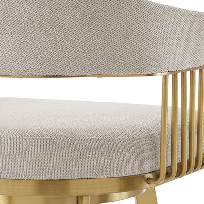 26" Taupe And Gold Fabric And Steel Low Back Counter Height Swivel Bar Chair