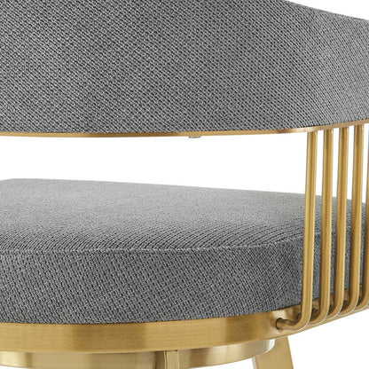 26" Gray And Gold Fabric And Steel Low Back Counter Height Swivel Bar Chair