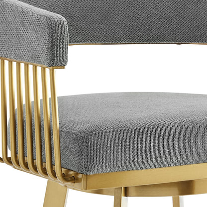 30" Gray And Gold Fabric And Steel Low Back Bar Height Swivel Bar Chair