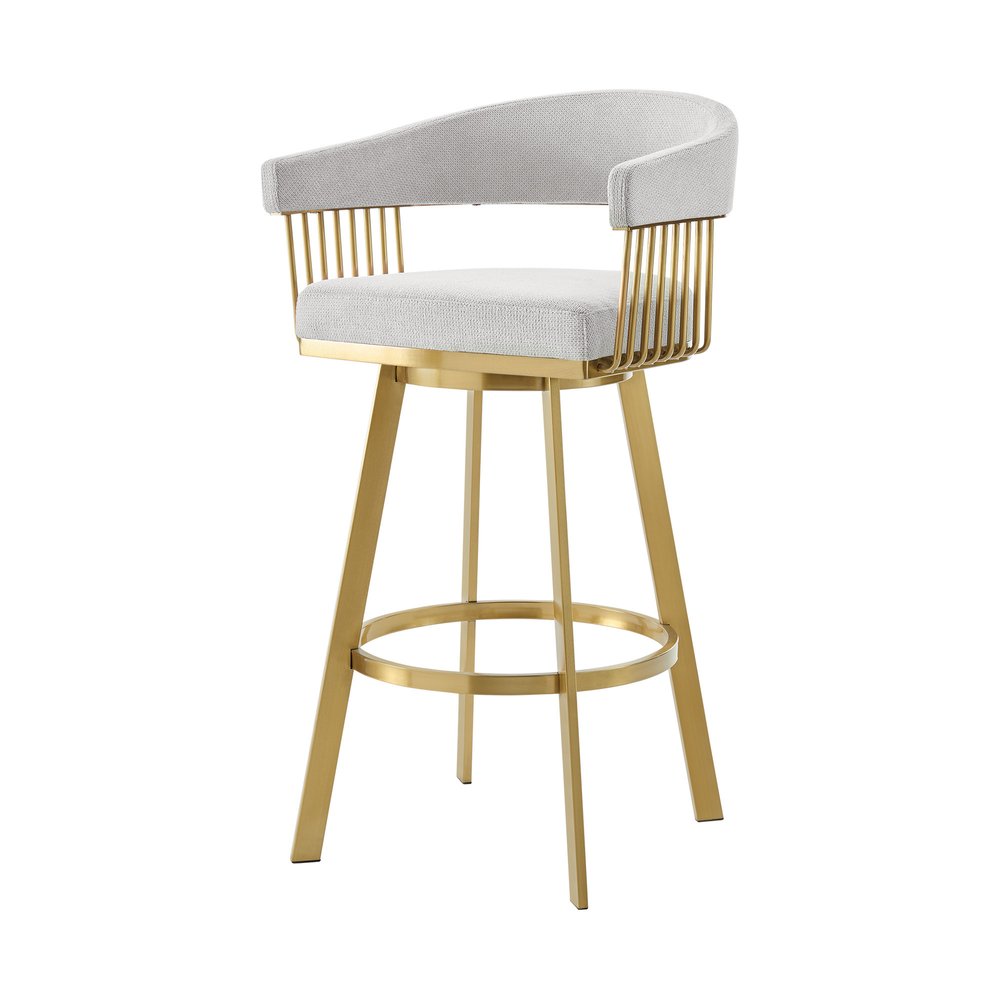 26" Silver And Gold Fabric And Steel Low Back Counter Height Swivel Bar Chair