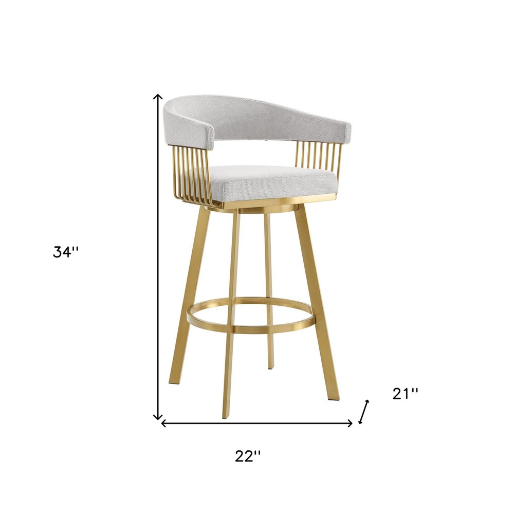 26" Silver And Gold Fabric And Steel Low Back Counter Height Swivel Bar Chair