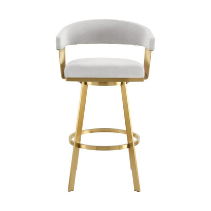 26" Silver And Gold Fabric And Steel Low Back Counter Height Swivel Bar Chair