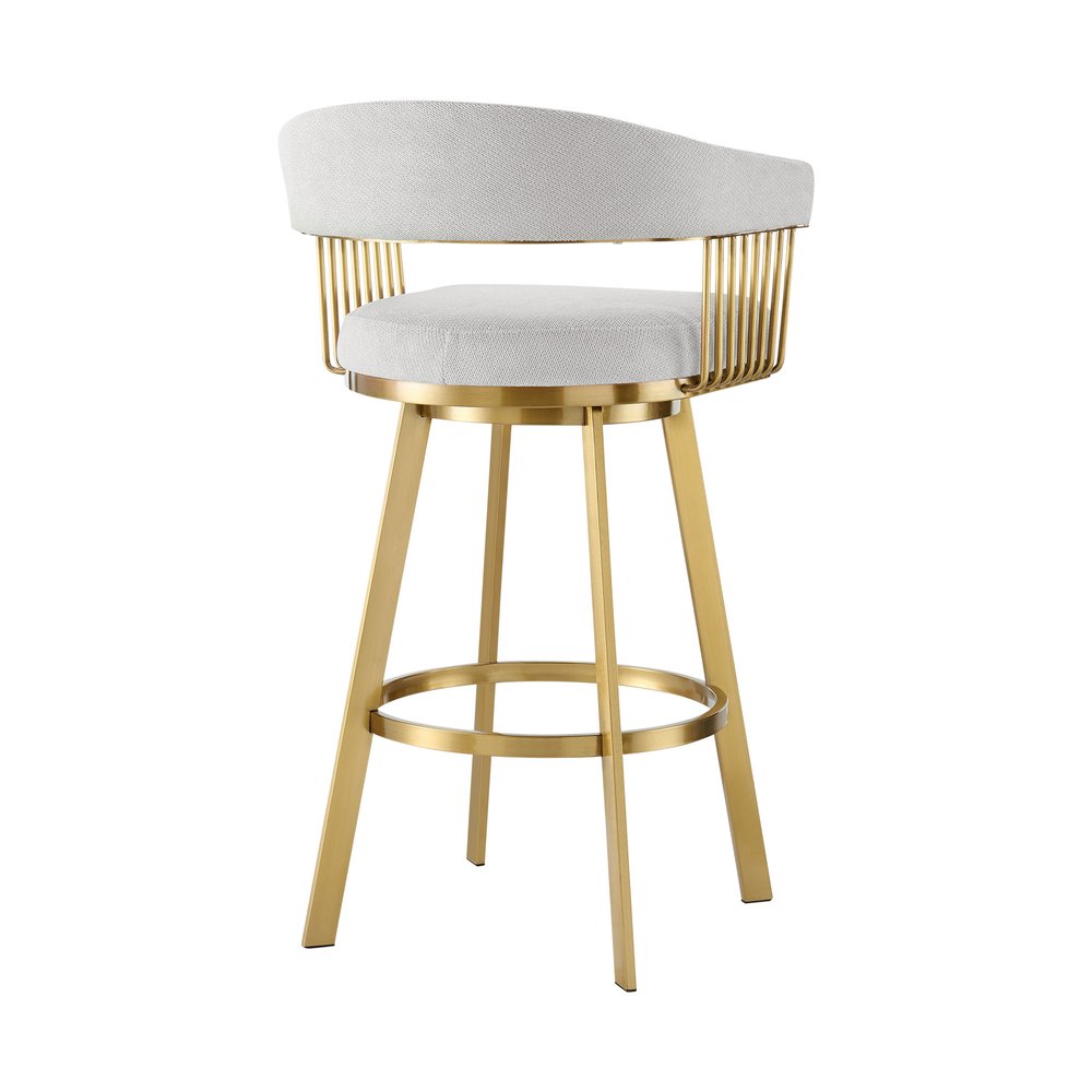26" Silver And Gold Fabric And Steel Low Back Counter Height Swivel Bar Chair