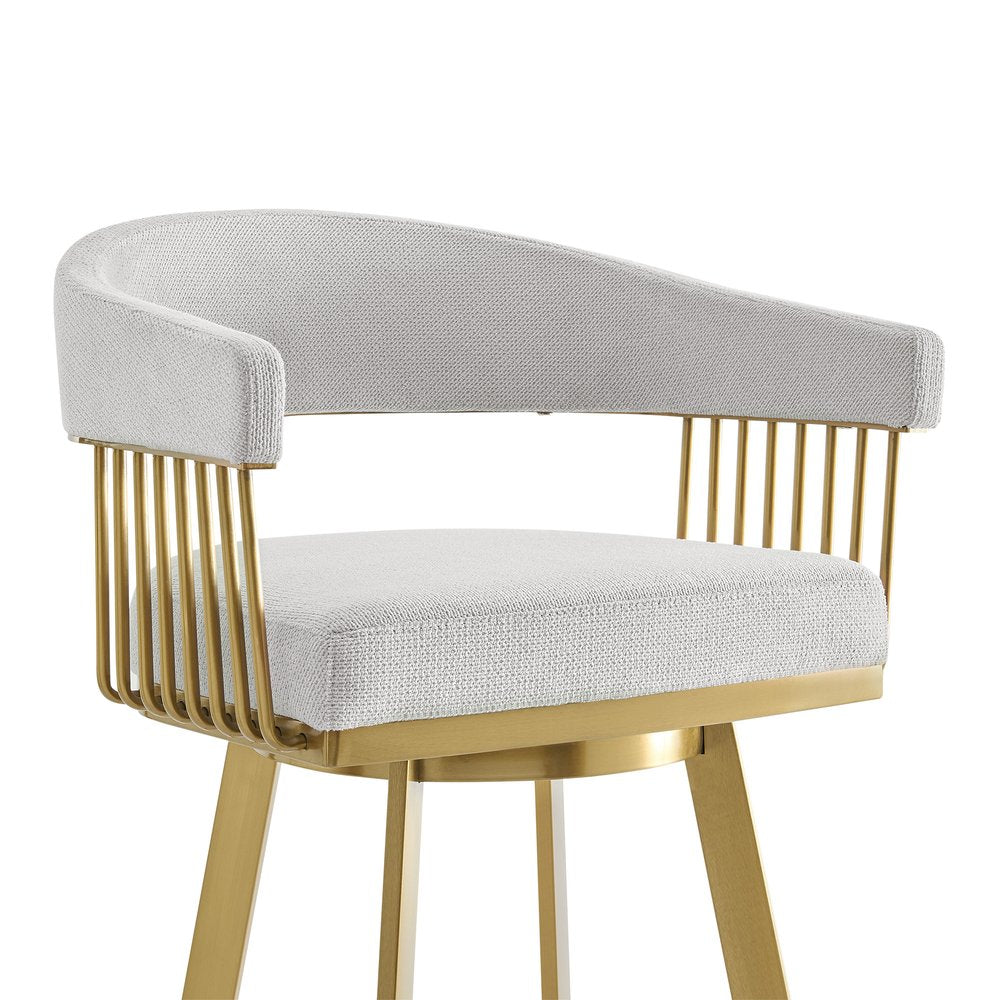 26" Silver And Gold Fabric And Steel Low Back Counter Height Swivel Bar Chair
