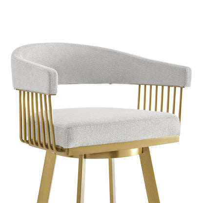 26" Silver And Gold Fabric And Steel Low Back Counter Height Swivel Bar Chair