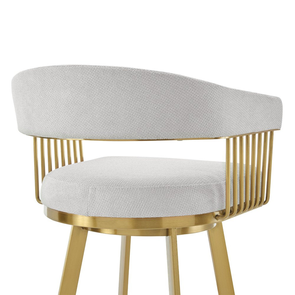 26" Silver And Gold Fabric And Steel Low Back Counter Height Swivel Bar Chair
