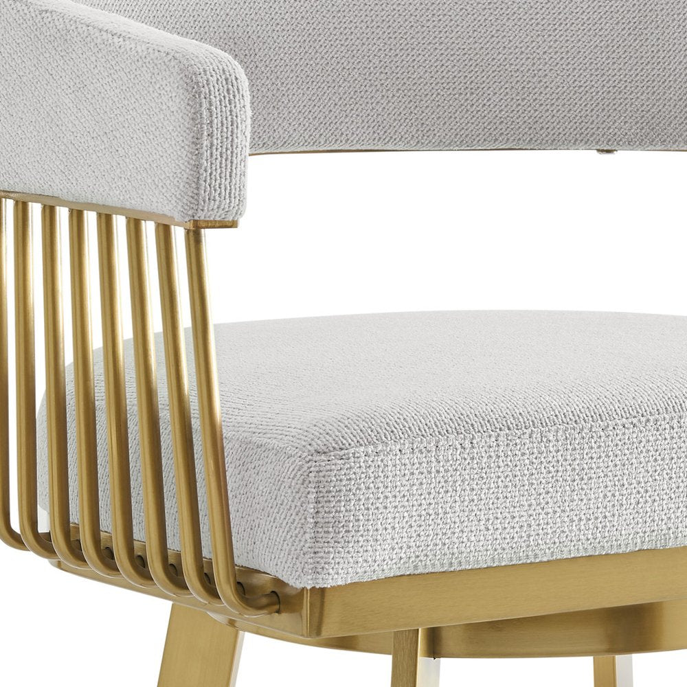 26" Silver And Gold Fabric And Steel Low Back Counter Height Swivel Bar Chair