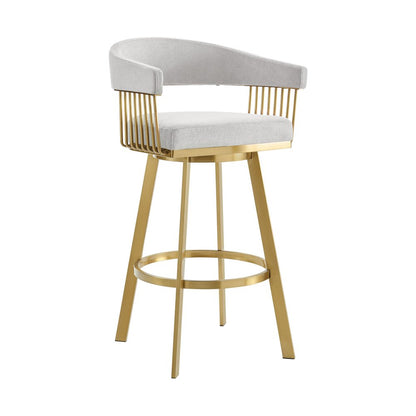 30" Silver And Gold Fabric And Steel Low Back Bar Height Swivel Bar Chair