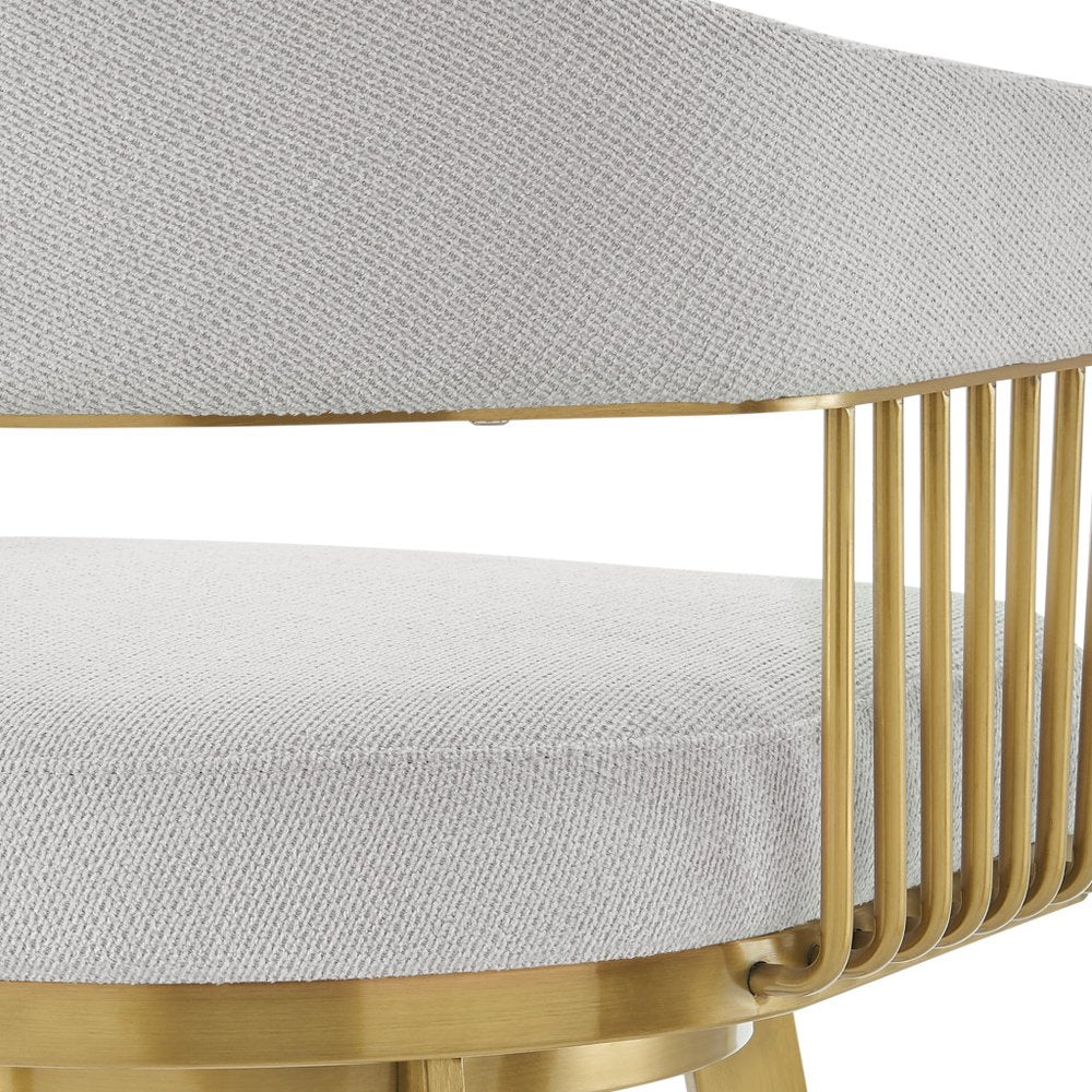 30" Silver And Gold Fabric And Steel Low Back Bar Height Swivel Bar Chair