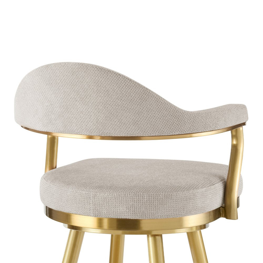 26" Taupe And Gold Fabric And Steel Low Back Counter Height Swivel Bar Chair