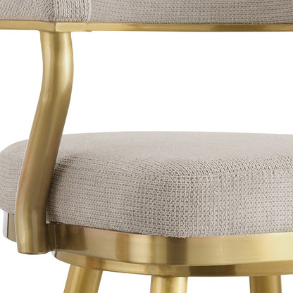 26" Taupe And Gold Fabric And Steel Low Back Counter Height Swivel Bar Chair