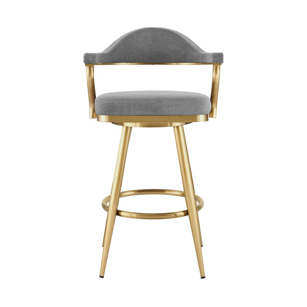 26" Gray And Gold Fabric And Steel Low Back Counter Height Swivel Bar Chair