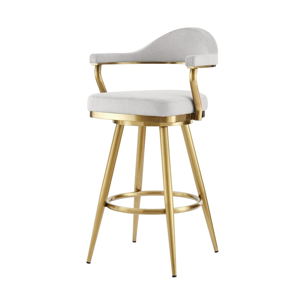 30" Silver And Gold Fabric And Steel Low Back Bar Height Swivel Bar Chair