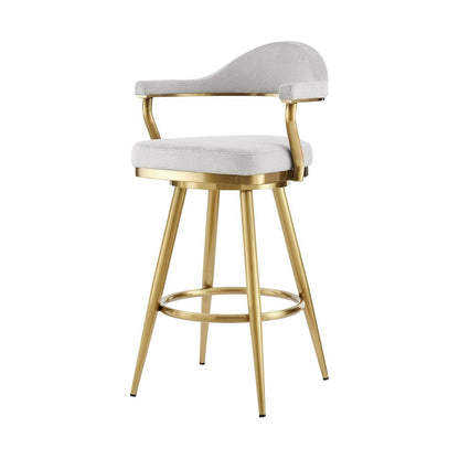 30" Silver And Gold Fabric And Steel Low Back Bar Height Swivel Bar Chair
