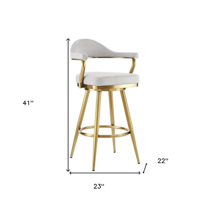 30" Silver And Gold Fabric And Steel Low Back Bar Height Swivel Bar Chair