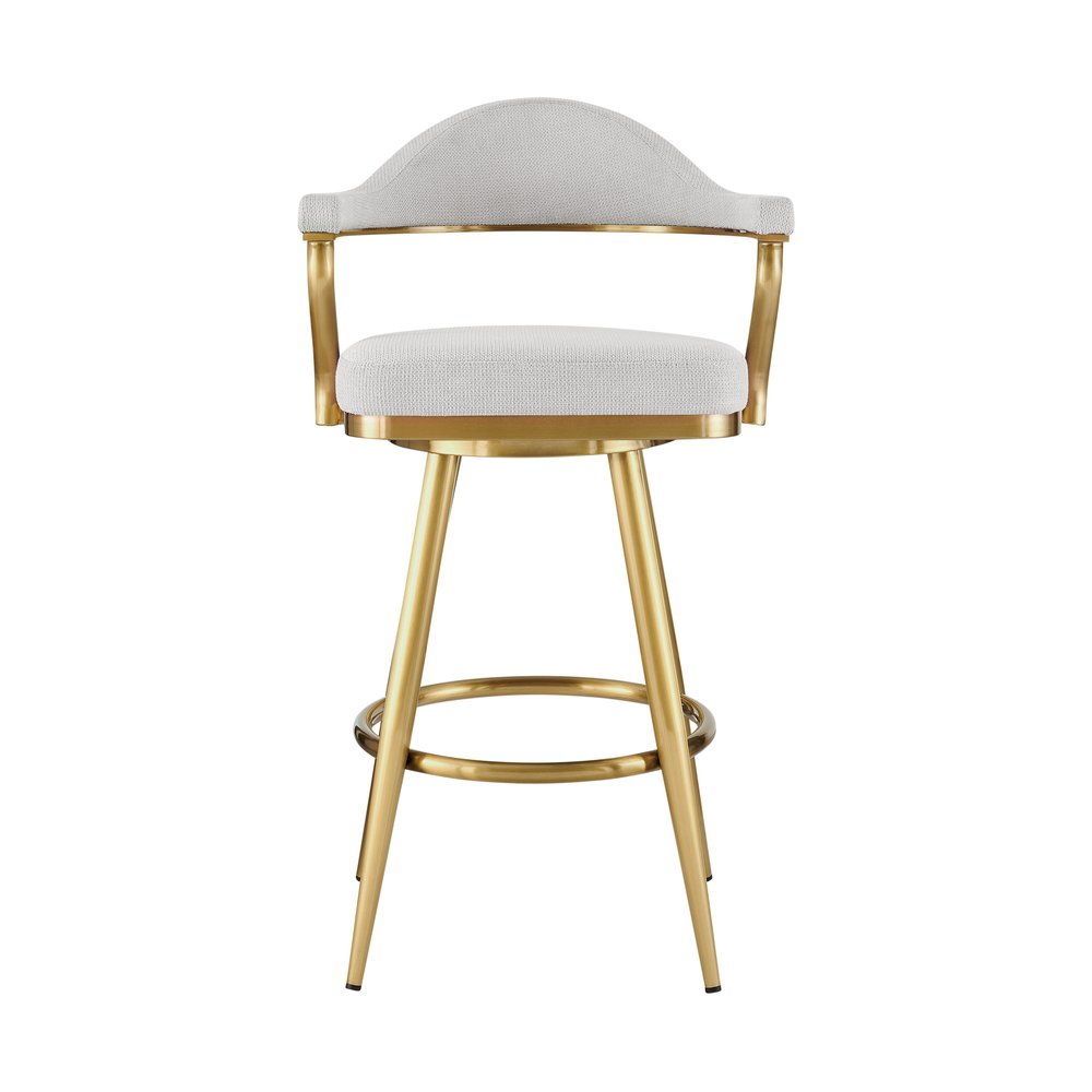 30" Silver And Gold Fabric And Steel Low Back Bar Height Swivel Bar Chair