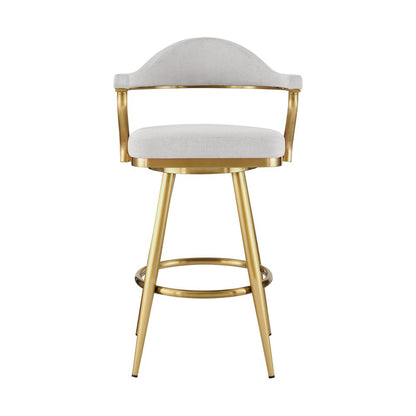 30" Silver And Gold Fabric And Steel Low Back Bar Height Swivel Bar Chair