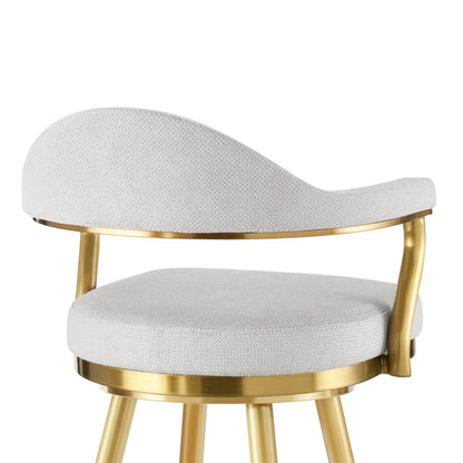 30" Silver And Gold Fabric And Steel Low Back Bar Height Swivel Bar Chair