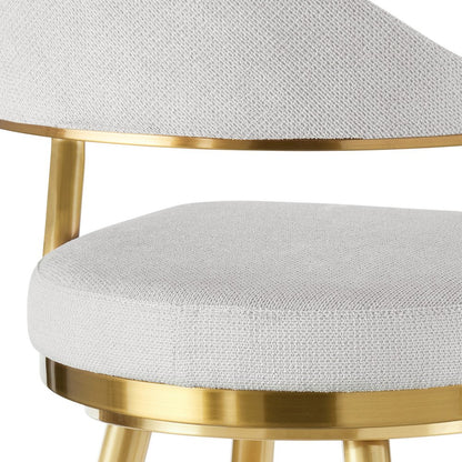 30" Silver And Gold Fabric And Steel Low Back Bar Height Swivel Bar Chair