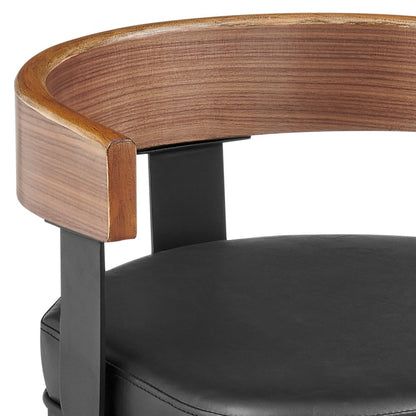 30" Black And Brown Faux Leather And Iron Low Back Bar Height Swivel Bar Chair