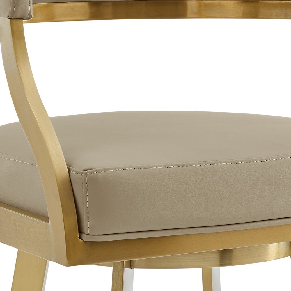 30" Sand And Gold Faux Leather And Steel Low Back Bar Height Swivel Bar Chair